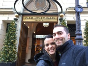 Me and my husband in front of the Park Hyatt Paris Vendôme