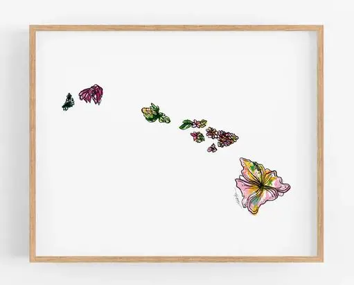 Hawaii Flowers State Art Print - Hawaiian Themed Gift Ideas Personalized Tropical Gift Guide - An Adventure is Calling Travel Blog